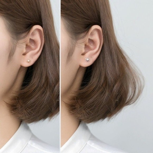 S925 Silver CZ Small Star Stud Earrings- Gold ECZ007 - Picture 8 of 8